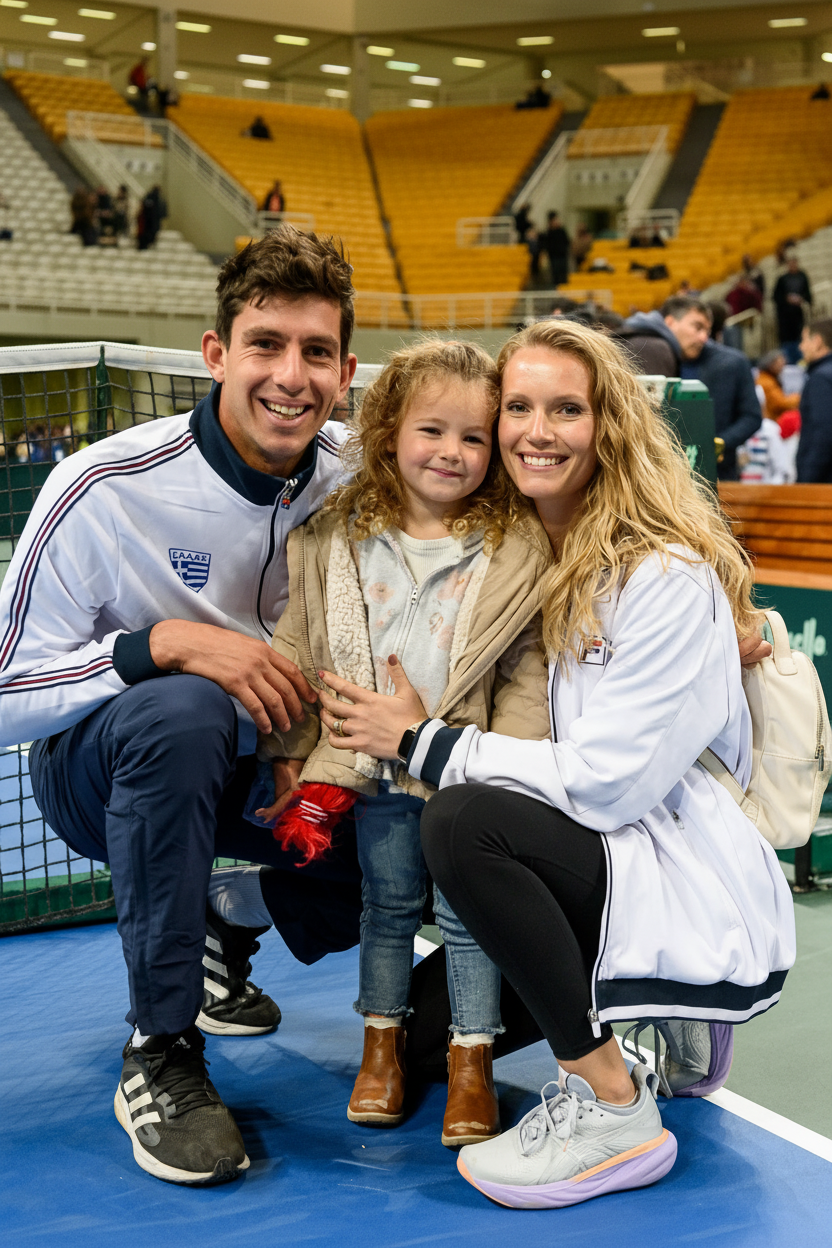 Mike and Amelia Pervolarakis with their oldest daughter at Davis Cup 2022